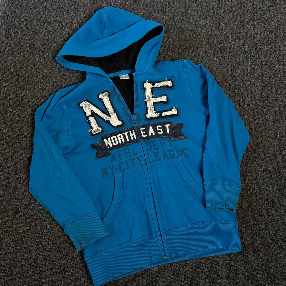 Vintage Y2k Northeast Blue Sherpa Lined Full Zip Hoodie Sweatshirt Youth Medium